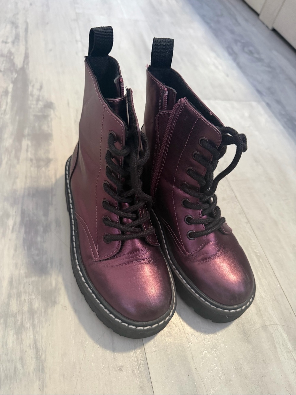 Girl’s Metallic Plum Lace-Up Combat Boots